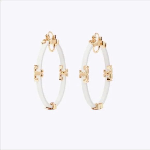 Tory Burch Jewelry - NEW Tory Burch Serif-T Hoop Earrings Ivory/Gold